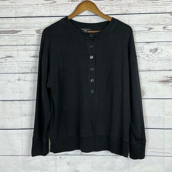 Athleta Sweatshirt Womens Medium Black Balance Henley Boxy Oversized Soft - Picture 1 of 7